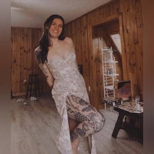 House of CB peony print Corset Crepe Midi Sundress